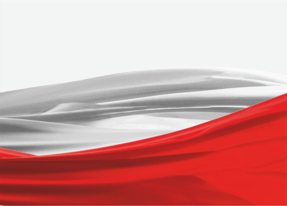 Pofałdowana biało-czerwona flaga.