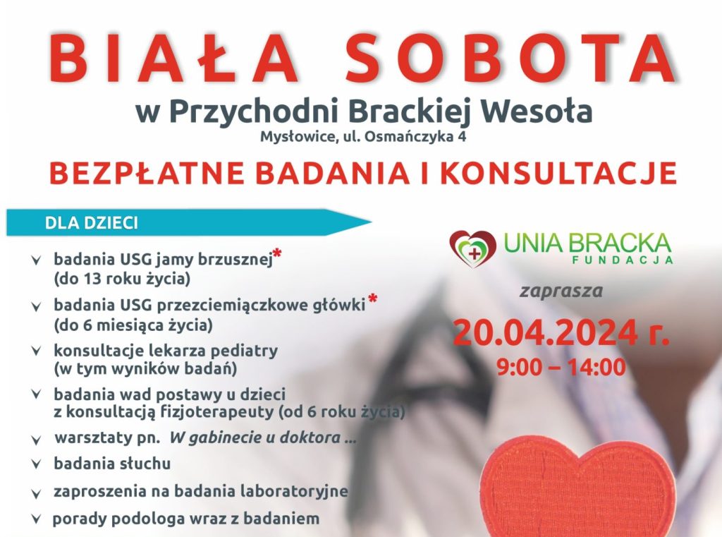 Bezpłatne badania i konsultacje lekarskie w Mysłowicach – Biała Sobota już 20 kwietnia br.!