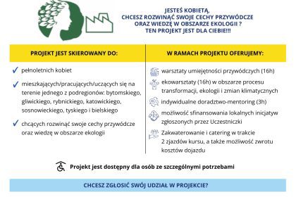 Bezpłatny udziału w projekcie „EKOLIDERKI – Wzmocnienie procesu sprawiedliwej transformacji Śląska”